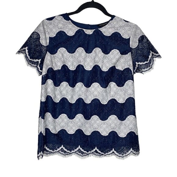 Banana Republic Outlet Blouse Size S Women's Striped Lace Overlay Cap Sleeve - Picture 1 of 6